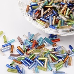 ARRICRAFT Glass Bugle Beads, Silver Lined, Mixed Color, 6x1.8mm, Hole: 0.6mm, 10000pcs/pound