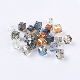 Honeyhandy Rainbow Plated Faceted Cube Electorplated Glass Beads, Mixed Color, 7x7x7mm, Hole: 1mm