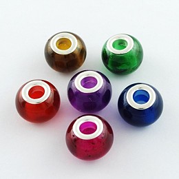 Arricraft Glass European Beads, Large Hole Beads, No Metal Core, Faceted, Rondelle, Mixed Color, 14x8mm, Hole: 5mm