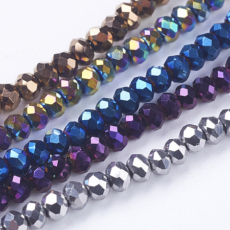 Arricraft Electroplate Glass Beads Strands, Full Plated, Faceted, Rondelle, Mixed Color, 2.5x2mm, Hole: 1mm, about 190~195pcs/strand, 17.5 inches