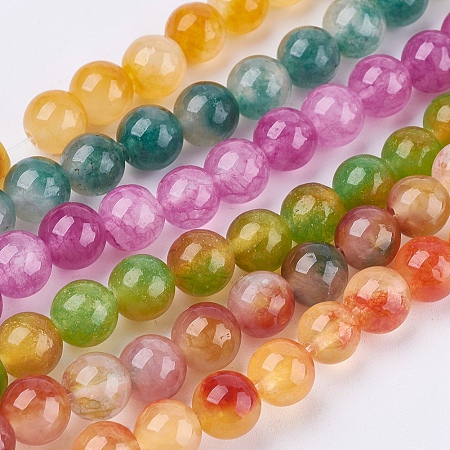 Honeyhandy Two Tone Natural Jade Bead Strands, Dyed, Round, Mixed Color, 8mm, Hole: 1mm, about 48pcs/strand, 14.9 inch
