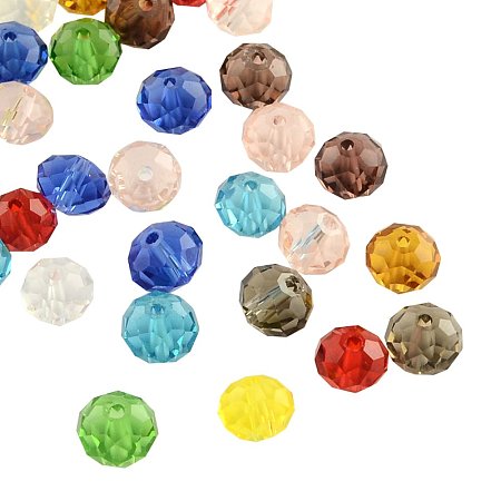 NBEADS 200 Pcs Faceted Abacus Transparent Glass Beads for Jewelry Making, Mixed Color, 10x7mm