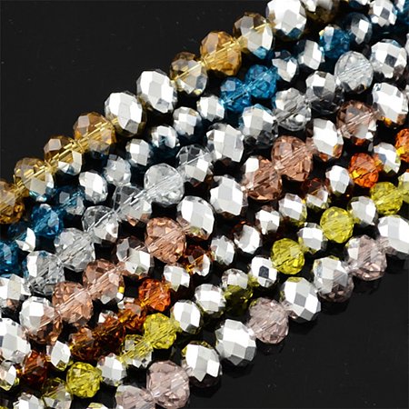 NBEADS 10 Strands Half Silver Plated Faceted Abacus Mixed Color Electroplate Glass Bead Strands with 6x4mm,Hole: 1mm,About 100pcs/strand