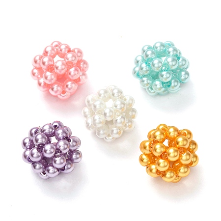 Honeyhandy Round Woven Beads, with Baking Painted Pearlized Glass Pearl Round Beads, Mixed Color, 17mm, Hole: 4mm