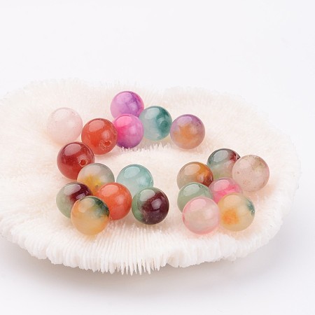 Honeyhandy Two Tone Natural Jade Beads, Dyed, Round, Mixed Color, 10mm, Hole: 1mm