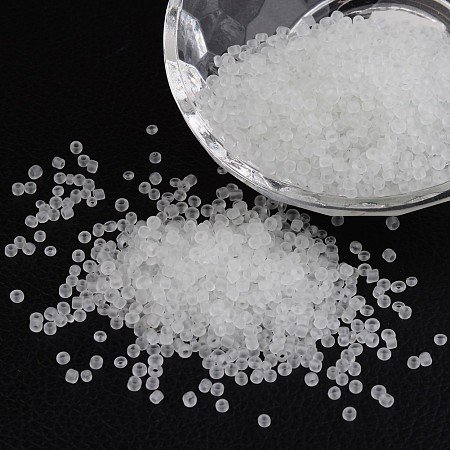 Honeyhandy 12/0 Frosted Round Glass Seed Beads, White, Size: about 2mm in diameter, hole:1mm, about 3304pcs/50g