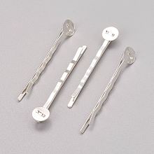 Honeyhandy Iron Hair Bobby Pin Findings, Silver Color Plated, Size: about 2mm wide, 52mm long, 2mm thick, Tray: 8mm in diameter, 0.5mm thick