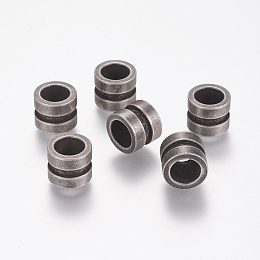 Honeyhandy 304 Stainless Steel Beads, Column, Grooved Beads, Antique Silver, 10x8mm, Hole: 6.5mm