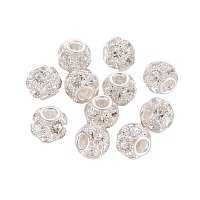 NBEADS 30 Pcs 12mm Silver Grade A Rhinestone Pave Crystal Brass Beads European Charms Rondelle Beads fit Bracelet Jewelry Making