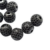 NBEADS 10PCS 8mm Rack Plating Brass Cubic Zirconia Round Gunmetal Beads Black Crystal Cubic Zirconia Round Beads Bracelet Connector Charms Beads for Jewelry Making