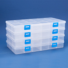 BENECREAT 4 Pack 18 Grids Large Transparent Plastic Storage Box Bead Organizer Adjustable Dividers Jewelry, Beads, Tools, Craft Accessories Other Small Items - 9.4x5.7x1.18 Inch