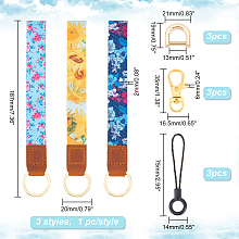 BENECREAT 3 Set Hand Wrist Lanyard Wristlet Strap, 3 Colors Printed Plants Wristlet Keychain with Hang Strap Lanyard and Clasps for Car Keys ID Badges Card Wallet Camera