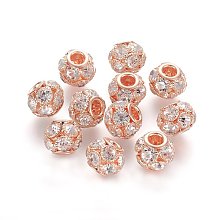 NBEADS 30 Pcs 12mm Rose Gold Grade A Rhinestone Pave Crystal Brass Beads European Charms Rondelle Beads fit Bracelet Jewelry Making