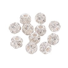 NBEADS 30 Pcs 12mm Silver Grade A Rhinestone Pave Crystal Brass Beads European Charms Rondelle Beads fit Bracelet Jewelry Making