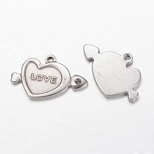 304 Stainless Steel Pendant Rhinestone Settings, Heart with Word Love, For Valentine's Day, Stainless Steel Color, 14x22x1.5mm, Hole: 1mm; Fit For 1.5mm Rhinestone.