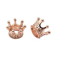 NBEADS 20pcs Rose Gold Color Cubic Zirconia Micro Pave King Queen Crown Beads Bracelet Connector Spacer Charm Beads, Brass Large Hole Loose Beads for Bracelet Necklace DIY Jewelry Making Crafts