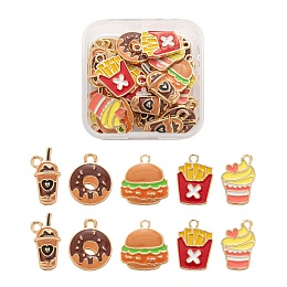 Arricraft 30Pcs/Box 5 Styles Eco-Friendly Zinc Alloy Enamel Pendants, Hamburger & Chips & Milk Tea Cup & Donut & Cupcake, Mixed Color, 6pcs/style