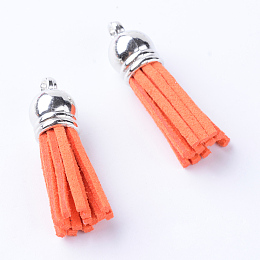 Honeyhandy Faux Suede Tassel Pendant Decorations, with CCB Plastic Cord Ends, Platinum, Mixed Color, 58x12mm, Hole: 2.5mm