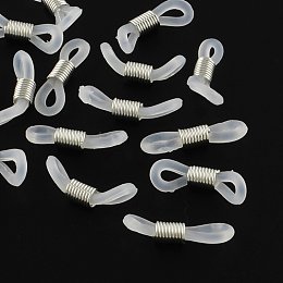 NBEADS 500 Pcs Silicone Eyeglass Holders, with Platinum Tone Iron Findings, Clear, 18~20x5~6mm, Hole: 2mm