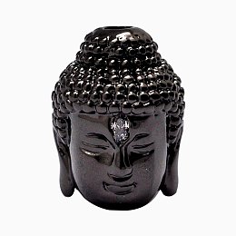 NBEADS 2PCS Micro Pave Grade AAA Cubic Zirconia Gunmetal Buddha Head Beads Tathagata Decor Charm Beads Bracelet Necklace Beads for Jewelry Making