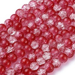 Baking Painted Crackle Glass Beads Strands, Round, Red, 8mm, Hole: 1.3~1.6mm; about 100pcs/strand, 31.4 inches