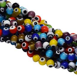 NBEADS 1 Strand (About 100pcs/strand) 4mm Random Mixed Color Handmade Evil Eye Lampwork Beads Round Glass Beads for Bracelet Jewelry Making