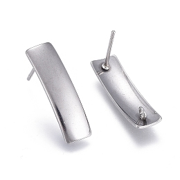 Arricraft 304 Stainless Steel Stud Earring Findings, with Loop, Rectangle, Stainless Steel Color, 21x6mm, Hole: 1.8mm, Pin: 0.7mm