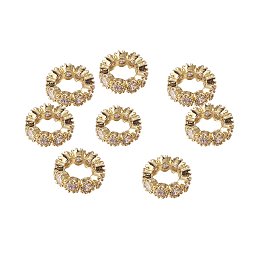 NBEADS 10PCS 10mm Brass Cubic Zirconia Beads Gold Rondelle Spacer Connector Large Hole Charms Beads