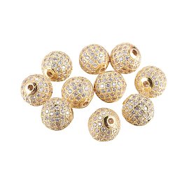 NBEADS 10PCS 12mm Gold Plated CZ Brass Micro Pave Setting Beads Clear Gemstones Cubic Zirconia Round Beads Bracelet Connector Charms Beads for Jewelry Making