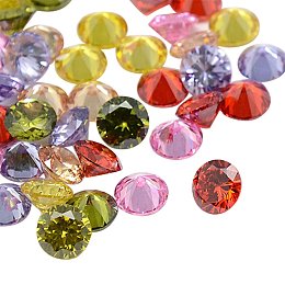 NBEADS 1000pcs Cubic Zirconia Cabochons, Grade A, Faceted, Diamond, Mixed Color, 3x2mm