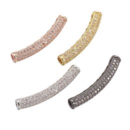 NBEADS 10PCS Brass Micro Pave Cubic Zirconia Mixed Color Tube Beads CZ Curved Tube Charm Beads Bracelet Necklace Findings for Jewelry Making, 32.5x6.5x5mm, Hole: 2mm