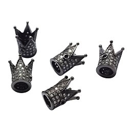 NBEADS 10 pcs Gunmetal Color Cubic Zirconia Pave King Crown Beads Bracelet Connector Spacer Charm Beads, Brass Rack Plating Loose Beads for Bracelet Necklace Earrings DIY Jewelry Making Crafts