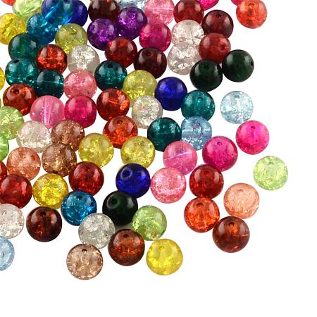 NBEADS 5 Bags(About 100pcs/bag) Random Mixed Color Transparent Crackle Glass Beads Round Split Loose Beads for Jewelry Making and Craft