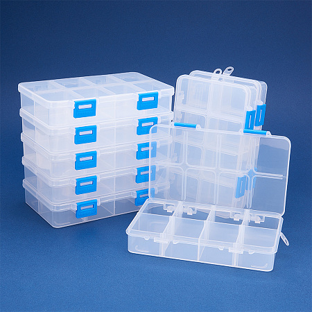 BENECREAT 8 Pack 8 Grids Large Transparent Plastic Storage Box Bead Organizer Adjustable Dividers Jewelry, Beads, Tools, Craft Accessories Other Small Items - 6.4x3.85x1.18 Inch