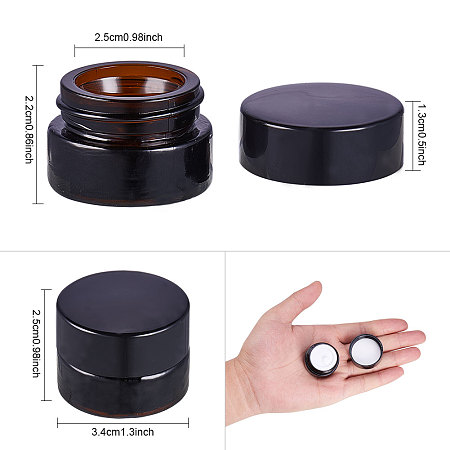 BENECREAT 10 Pack Glass Round Jars Dark Amber Cosmetic Glass Jars with White Inner Liners and Black Plastic Lids for Beauty, Lotions, Creams and More