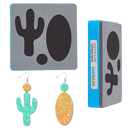 SUPERDANT Earring Cutting Dies Leather Cactus Circular Pattern Scrapbook Embossing Wooden Die Cutting Leather Mold with Anti-Cracking Plastic Protective Box 4x4in