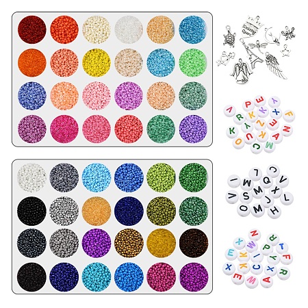 Arricraft DIY Jewelry Making Kits, Including 12/0 Round Glass Seed Beads, Flat Round Acrylic Beads, Tibetan Style Alloy Pendants, Elastic Crystal Thread, Test Tube, Tweezers, Scissors and Needles, Alloy Lobster Claw Clasps, Iron Open Jump Rings, Mixed Color, Beads: 38660pcs/set