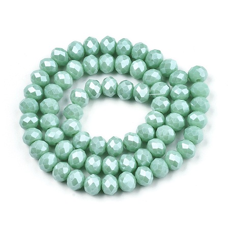 Electroplate Glass Beads Strands, Pearl Luster Plated, Faceted, Rondelle, Medium Aquamarine, 4x3mm, Hole: 0.4mm; about 130pcs/strand, 16.54 inches(42cm)