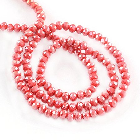 NBEADS 10 Strands AB Color Plated Electroplate Faceted Abacus Light Coral Glass Bead Strands with 4x3mm,Hole:1mm,about 150pcs/strand