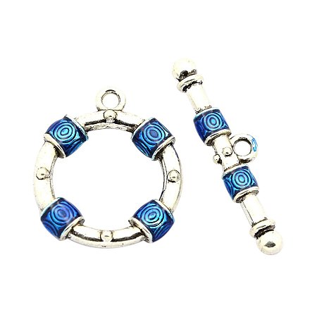 NBEADS 5 Sets Alloy Dodger Blue Enamel Ring Round Toggle Clasps & Tbar Clasps for Necklace Bracelet Jewelry Making