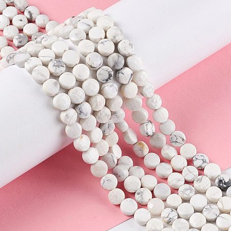 Arricraft Natural Howlite Beads Strands, Faceted, Flat Round, 7x4mm, Hole: 1mm, about 58pcs/strand, 14.88''(37.8cm)