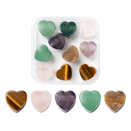 Arricraft Valentine's Day Theme 10Pcs 5 Style Natural Gemstone Europen Beads, Large Hole Beads, Heart, 13~14x13~14x9~10mm, Hole: 5.5~6mm, 2pcs/style