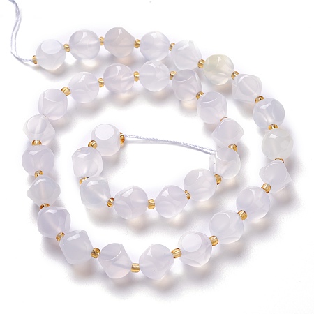 ARRICRAFT Natural White Chalcedony Beads Strand, with Seed Beads, Six Sided Celestial Dice, 9.5~10x9.5~10x9.5~10mm, Hole: 0.5mm, about 34pcs/strand, 16.14''(41cm)