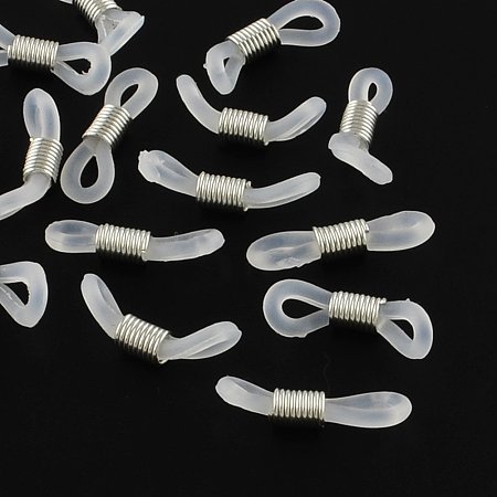 NBEADS 500 Pcs Silicone Eyeglass Holders, with Platinum Tone Iron Findings, Clear, 18~20x5~6mm, Hole: 2mm