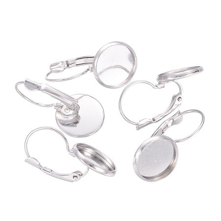 NBEADS 200 Pcs Brass Earring Components, Nickel Free, Platinum, About 14mm Wide, 27mm Long, fit for 12mm Cabochons