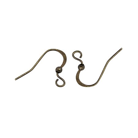 NBEADS 1000 Pcs Brass Earring Hooks, Nickel Free, with Beads, Antique Bronze, 15mm, Hole: 2mm; Pin: 0.7mm