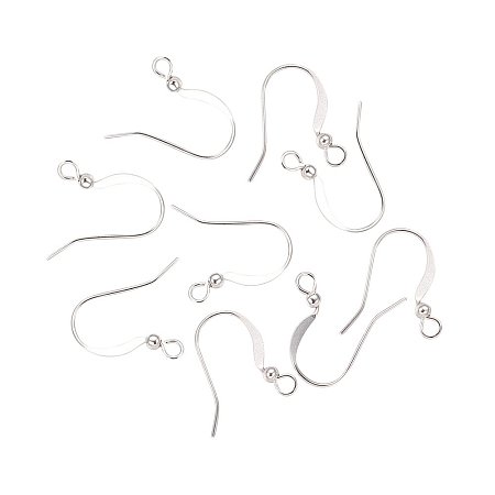 NBEADS 1000 Pcs Brass Earring Hooks, Nickel Free, with Beads, Silver, 15mm, Hole: 2mm; Pin: 0.7mm