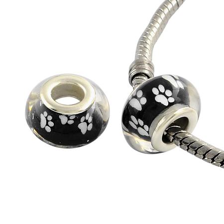 NBEADS 100PCS 14MM Pandora Style Large Hole Acrylic Charms Beads Spacers with Dog Paw Prints Pattern Fit European Charm Bracelet