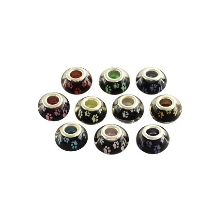 NBEADS 100PCS Mixed Color Large Hole Dog Paw Prints Pattern Acrylic European Beads for Necklace Bracelet Jewelry Making, 14x9mm