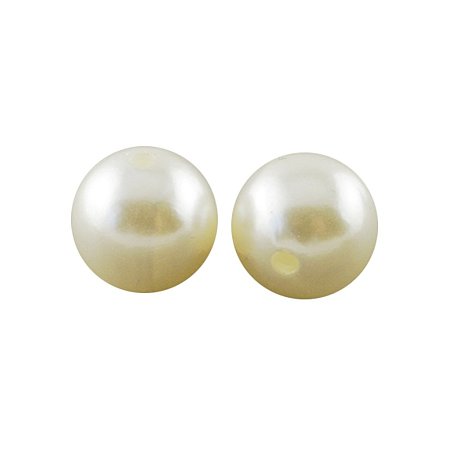 NBEADS 70pcs/500g Round Ivory Imitated Pearl Acrylic Loose Beads, About 24mm in Diameter, Hole: 3mm